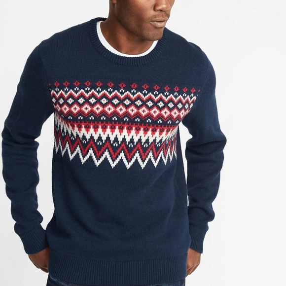 Old Navy Men's Blue Fair Isle Crew-neck Sweater - Picture 4 of 7